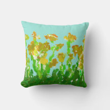 Abstraktes grün-goldenes Blumen-Polyester-Kissen