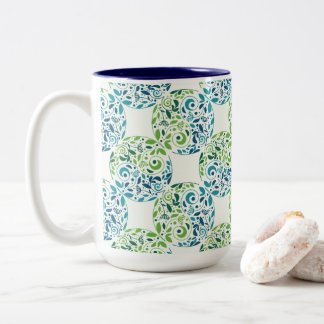 Abstraktes Grün- und Blau-Muster Zweifarbige Tasse