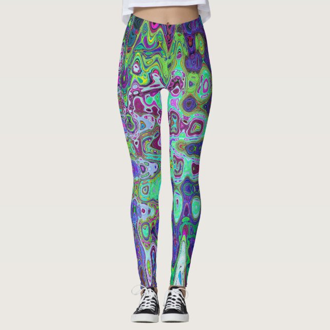 Abstraktes grün und Lila Wavy Mosaik Retro Leggings (Vorderseite)