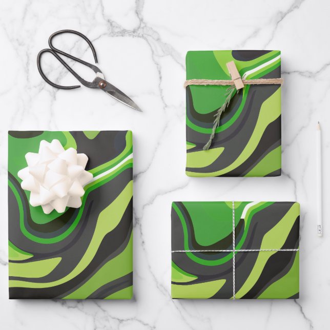 Abstraktes grünes Ablaufmuster Geschenkpapier Set (Vorderseite)