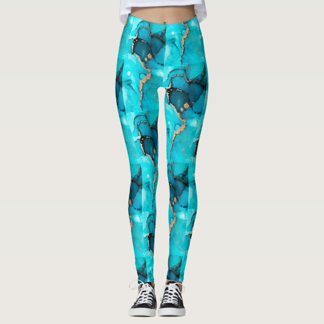 Abstraktes grünes Muster Mittelmeer Türkis Leggings (Vorderseite)