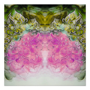 Abstraktes grünes und rosa Wasserfarben-Mandala Poster