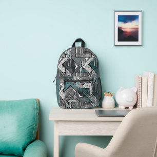 Abstraktes Grunge grau, türkis Bedruckter Rucksack