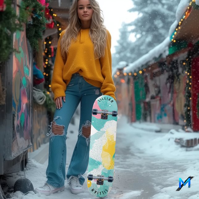 Abstraktes Halbtonmuster mit zeitgenössischem Past Skateboard (Von Creator hochgeladen)
