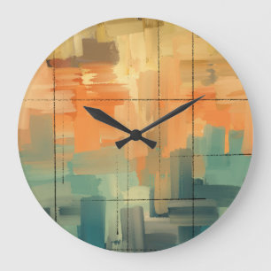 Abstraktes handgemaltes modernes Kunstleinwand   C Große Wanduhr