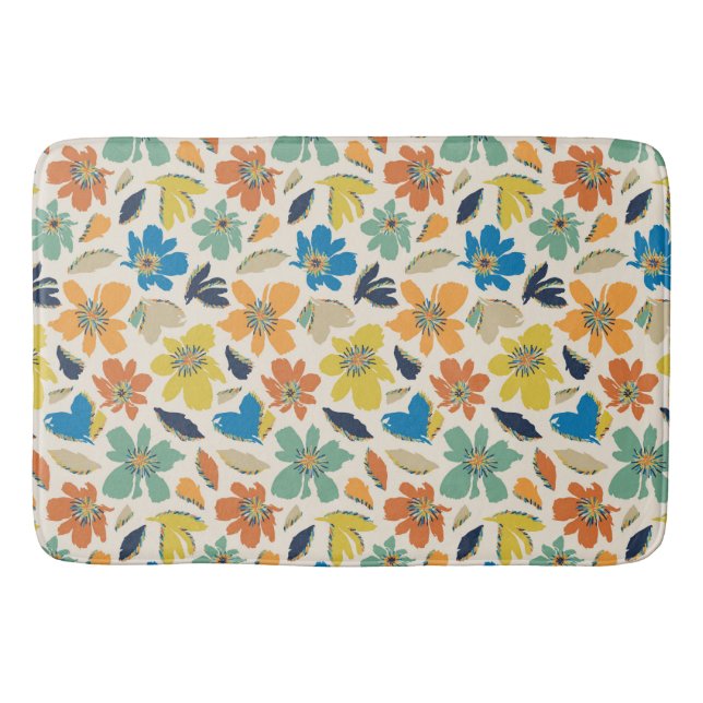 Abstraktes handgezeichnetes Boho-Blumenmuster Badematte (Vorderseite)