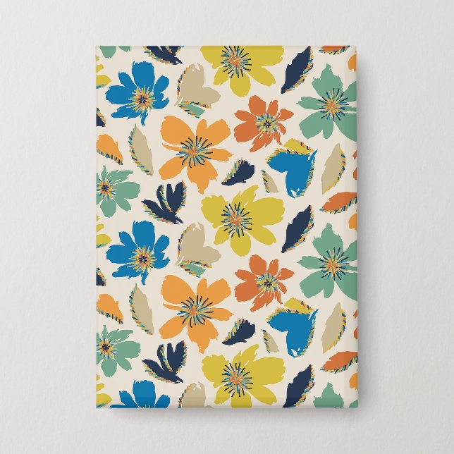 Abstraktes handgezeichnetes Boho-Blumenmuster Button (Vorderseite)