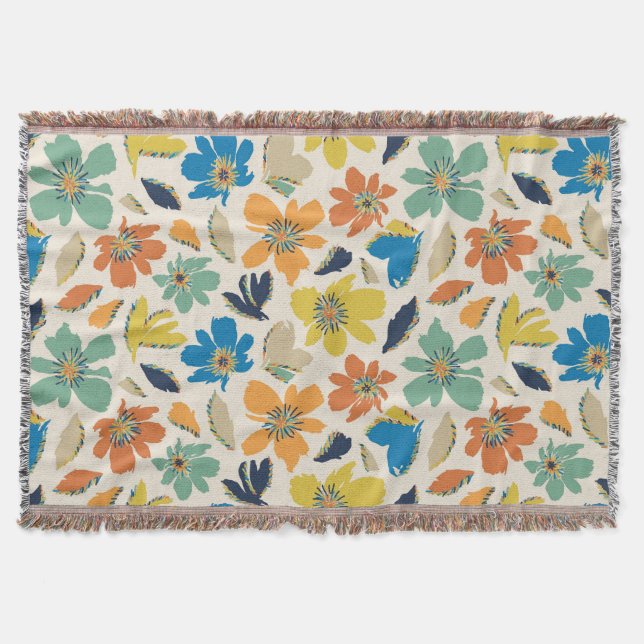 Abstraktes handgezeichnetes Boho-Blumenmuster Decke (Vorderseite)