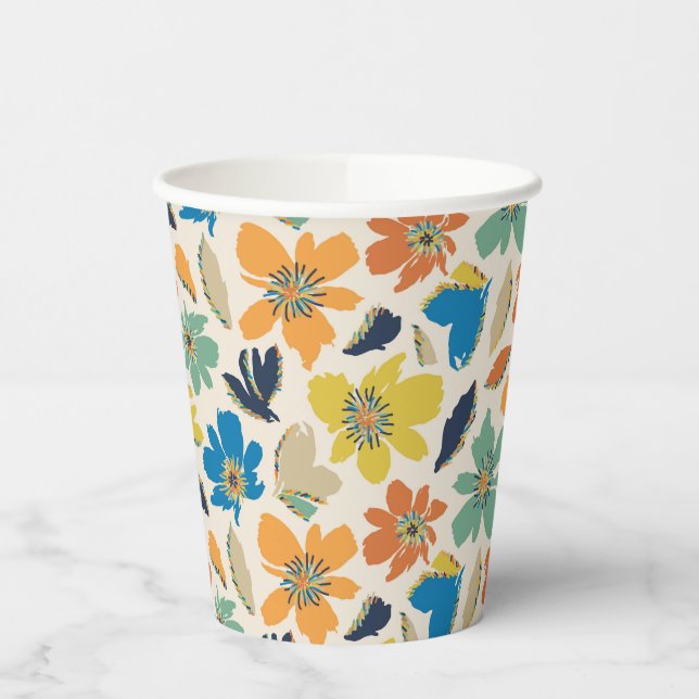 Abstraktes handgezeichnetes Boho-Blumenmuster Pappbecher (Links)