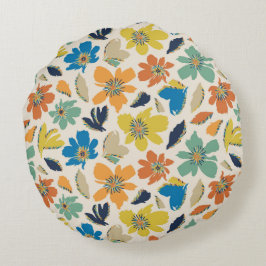 Abstraktes handgezeichnetes Boho-Blumenmuster Rundes Kissen