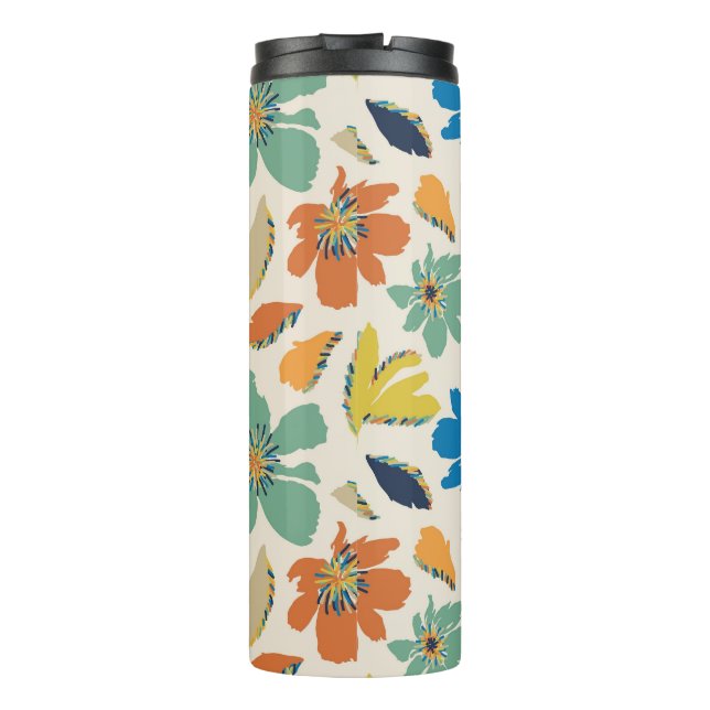 Abstraktes handgezeichnetes Boho-Blumenmuster Thermosbecher (Rückseite)
