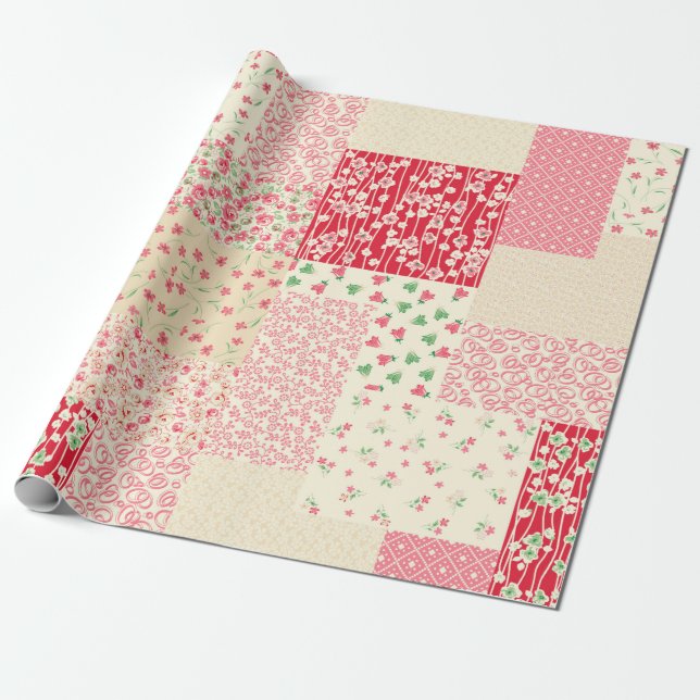 abstraktes, handgezeichnetes Patchwork-Muster Geschenkpapier (Ungerollt)