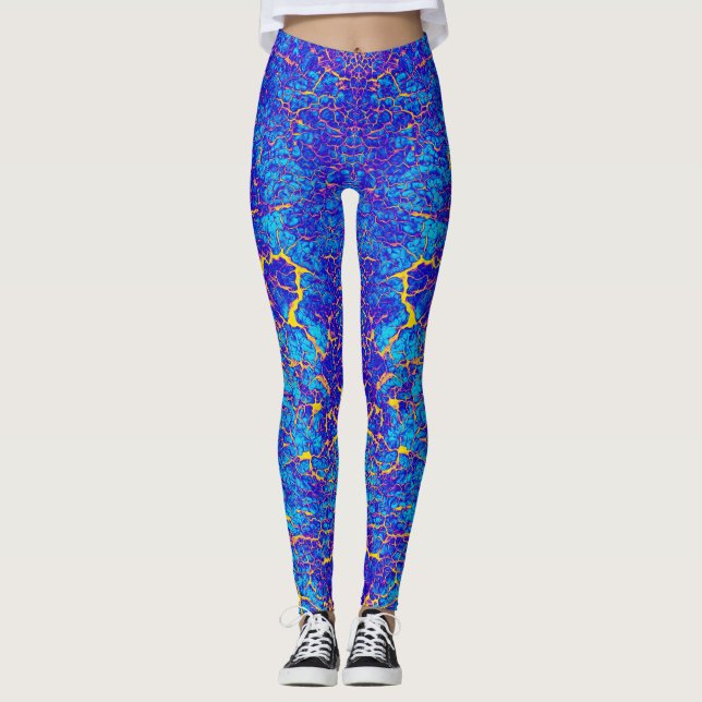Abstraktes, hellblaues und gelbes Muster Leggings (Vorderseite)