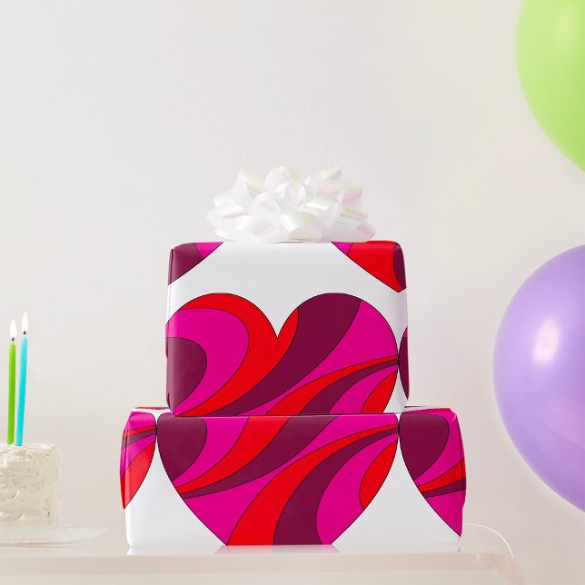 Abstraktes Herz fett Rot und Rosa Muster wirbeln Geschenkpapier (Von Creator hochgeladen)