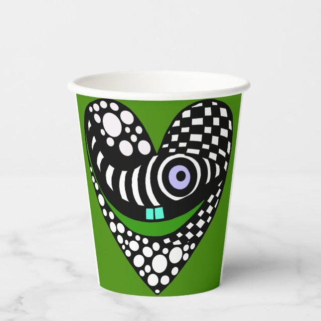 Abstraktes Herz in Grün Pappbecher (Vorderseite)
