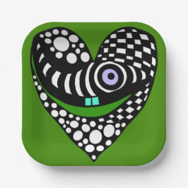 Abstraktes Herz in Grün Pappteller