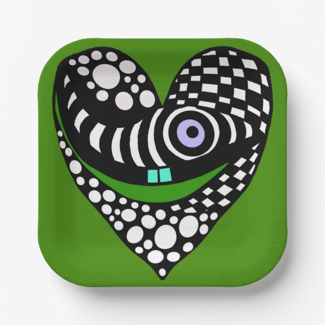 Abstraktes Herz in Grün Pappteller (Vorderseite)