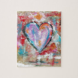 Abstraktes Herz - Malerei Rosa Blau Puzzle