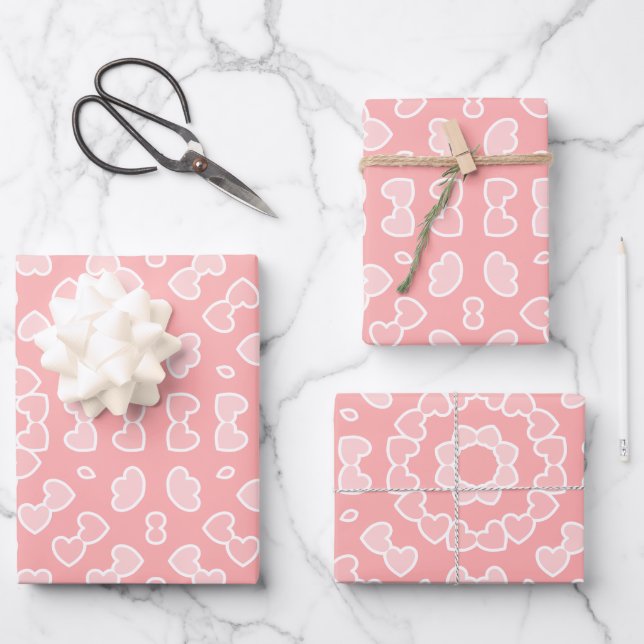 Abstraktes Herzmuster mit Lichtpfirsichfarben Geschenkpapier Set (Vorderseite)