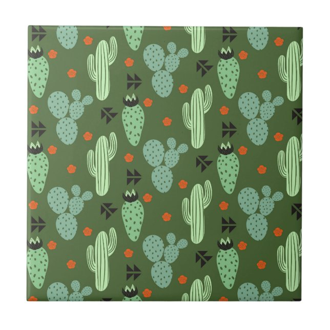 Abstraktes Hipster-Kaktus-Wüsten-Muster Fliese (Vorderseite)