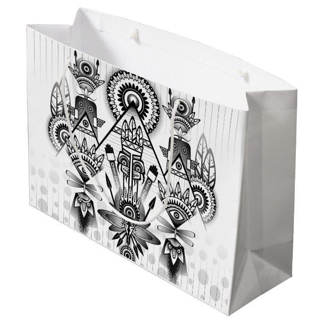 Abstraktes Indianerstamm Große Geschenktüte (Rückseite Schrägansicht)