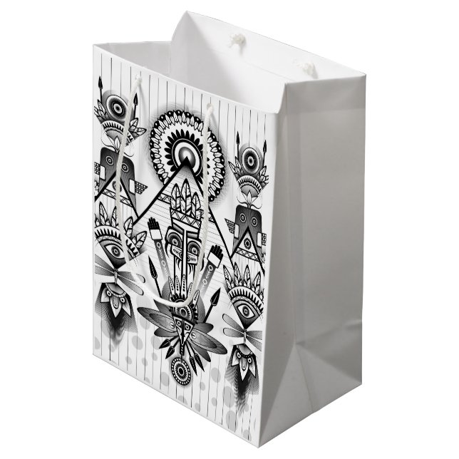 Abstraktes Indianerstamm Mittlere Geschenktüte (Vorderseite Schrägansicht)