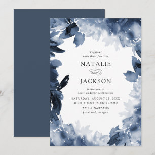 Abstraktes Indigo-Blumen Hochzeit Einladung