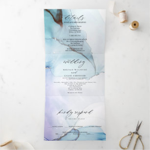 Abstraktes Indigo Lavendel Aquamarin Tinte Dreifach Gefaltete Einladung