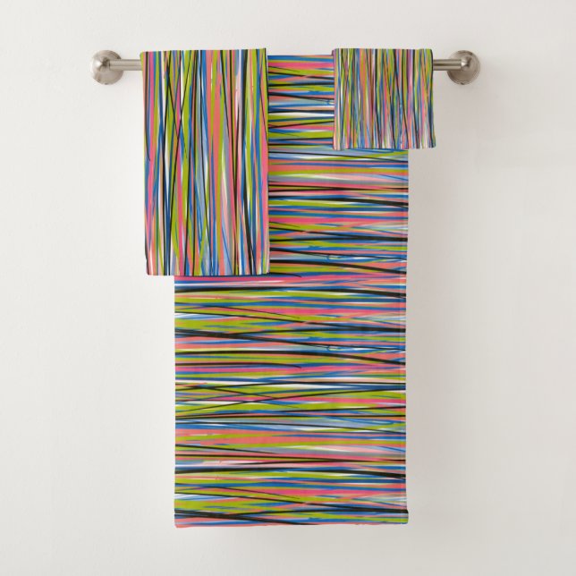 Abstraktes indisches Boho Line-Muster Badhandtuch Set (Insitu)