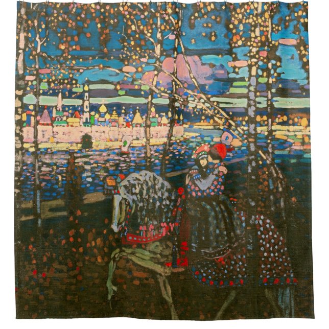 Abstraktes Kandinsky-Reitpaar farbenfroh Duschvorhang (Vorderseite)