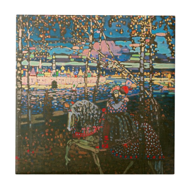 Abstraktes Kandinsky-Reitpaar farbenfroh Fliese (Vorderseite)