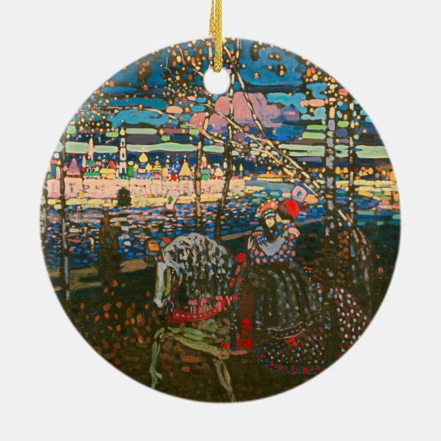 Abstraktes Kandinsky-Reitpaar farbenfroh Keramik Ornament (Hinten)