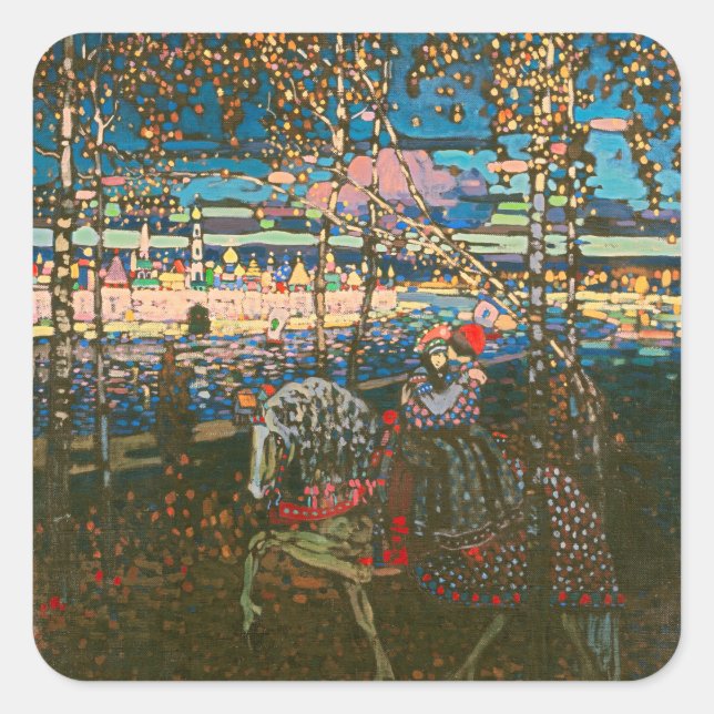 Abstraktes Kandinsky-Reitpaar farbenfroh Quadratischer Aufkleber (Vorderseite)