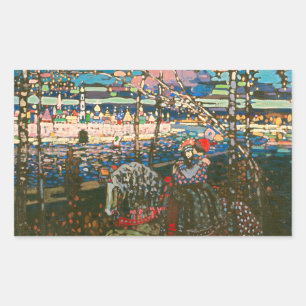 Abstraktes Kandinsky-Reitpaar farbenfroh Rechteckiger Aufkleber