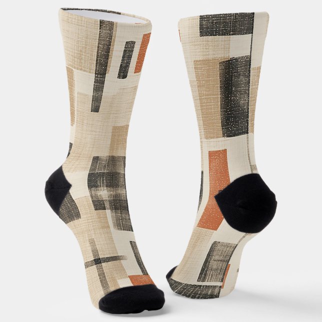 Abstraktes Karomuster im Stil der Mitte des Jahrhu Socken (Gewinkelt)