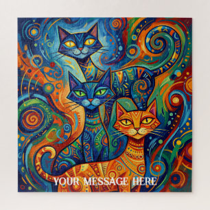 Abstraktes Katzenfamilienportrait Puzzle