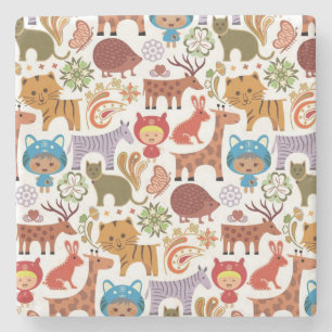 Abstraktes Kinder-und Tier-Muster Steinuntersetzer