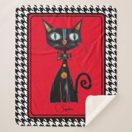 Abstraktes Kitty Black Hahnentrittmuster Sherpadecke