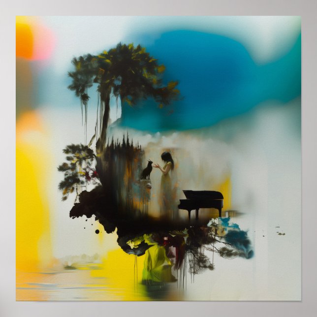 Abstraktes Klavier Katzenbaum Hexe Kunstwerke Kuns Poster (Vorne)