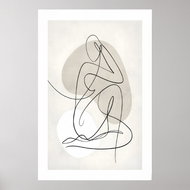 Abstraktes Kontur-Figur-Poster - Neutrales Grau un Poster (Vorne)