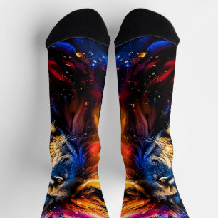 Abstraktes kosmische Tierwelt-Löwenporträt Socken