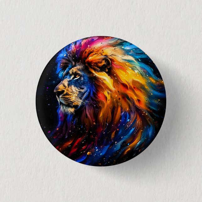 Abstraktes kosmisches Wildtier-Löwenporträt Button (Vorderseite)