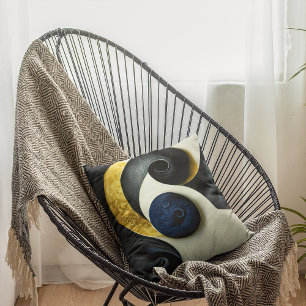 Abstraktes Kunstdesign in Gelb und Creme Kissen