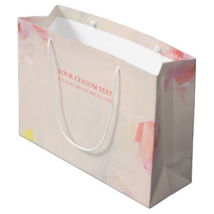 Abstraktes Kunstgemälde in Rosa und Koralle mit in Große Geschenktüte