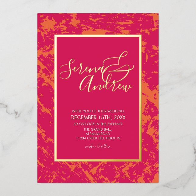 Abstraktes Künstlerisches Rosa Orange Modernes Gol Folieneinladung (Vorderseite)