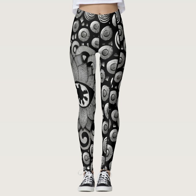 abstraktes Kunstmuster Schwarz-Graue Leggings (Vorderseite)