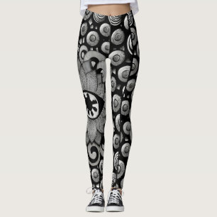abstraktes Kunstmuster schwarz und grau Leggings