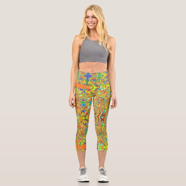 Abstraktes Kunstsari-Design Capri Leggings (Vorderseite)