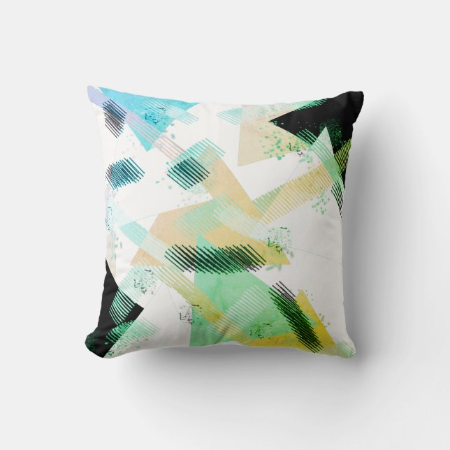 Abstraktes Kunsttriangle Türkis Beige Kissen (Vorderseite)