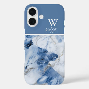 abstraktes Küstenmuster aus blauem Marmor iPhone 16 Hülle